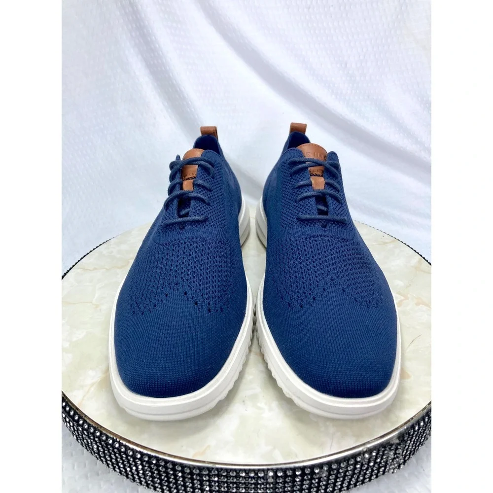Cole Haan Zerogrand Stitchlite Wingtip Oxford Shoes Men 12 Navy Knit Preppy NEW